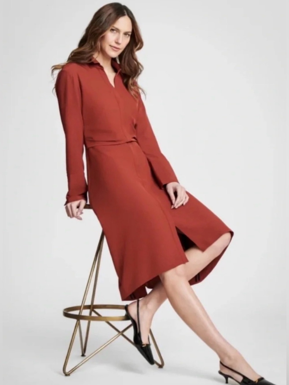 SPANX  Moroccan Red Terracotta Carefree Crepe Shirt Dress Sz M